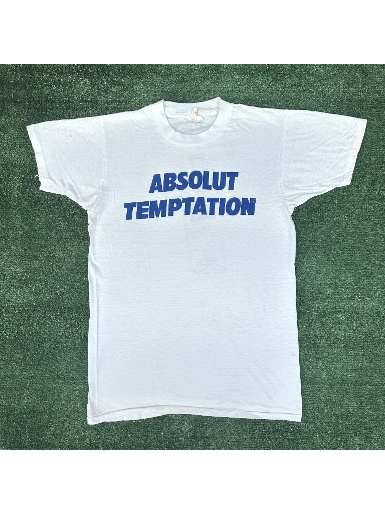 Vintage 80s Absolut Vodka Temptation T-Shirt White M Single Stitch Paper Thin